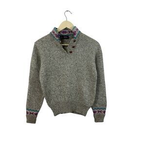 Vintage Sierra Designs Medium Sweater Pullover Wool Nylon Partial Button Womens